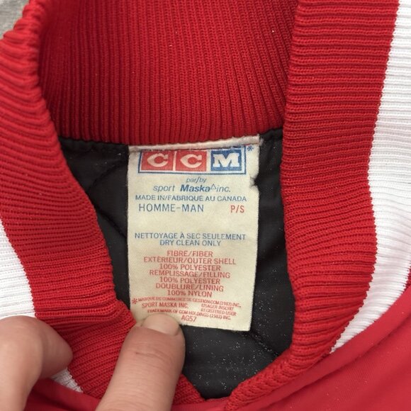 VTG CCM Bomber Jacket Mens S Red White Varsity Retro Nutri Chef Baseball 70s 80s - Picture 15 of 16